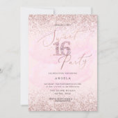 Sweet 16 Pink Diamond Glitters Watercolor Invitation (Front)