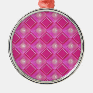 Sweet 16, Pink Diamonds Number Metal Ornament