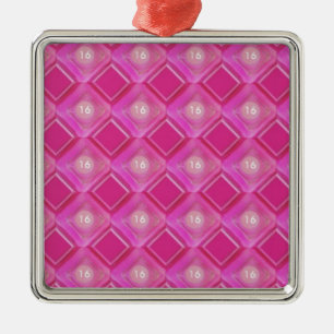 Sweet 16, Pink Diamonds Number Metal Ornament