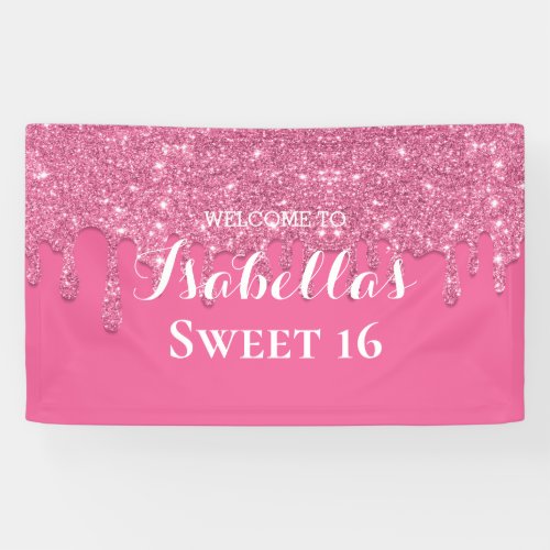 Sweet 16  Pink Dripping Glitter Banner