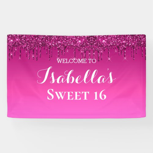 Sweet 16  Pink Dripping Glitter Banner