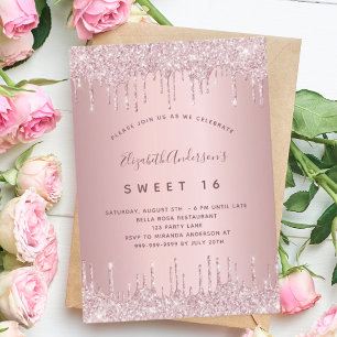 Sweet 16 pink dusty rose drips invitation