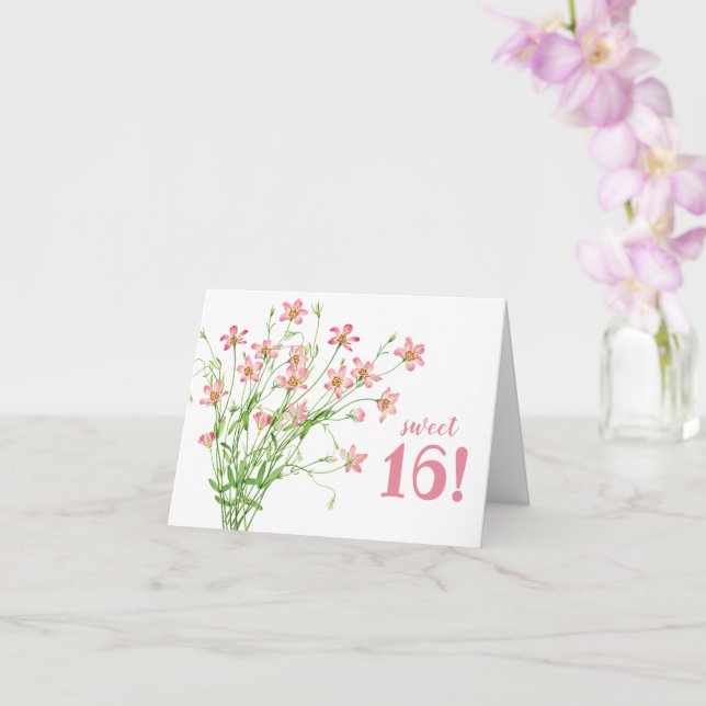 Sweet 16 Pink Floral Birthday Card (Orchid)