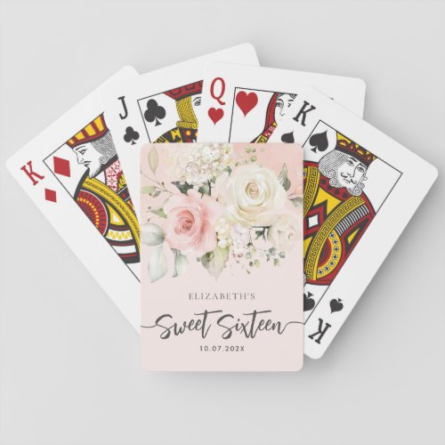 Sweet 16 Pink Floral Birthday Party Favors Poker Cards