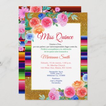 Sweet 16 Pink Floral Mexican Miss Quince Invite by HappyPartyStudio at Zazzle