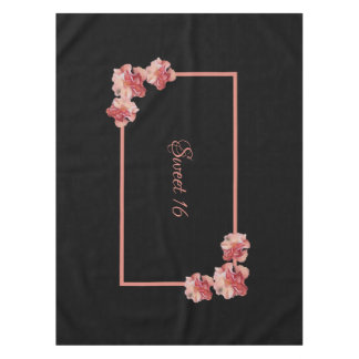 Sweet 16 pink floral on black tablecloth
