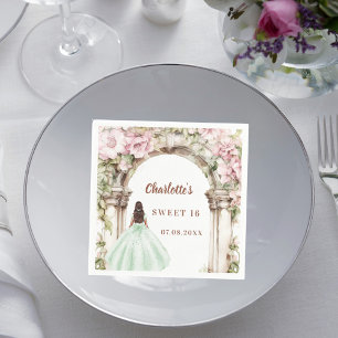 Sweet 16 Pink florals arch green dress Napkins