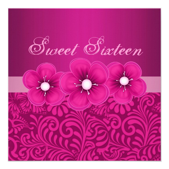 Sweet 16 Pink Flower & Butterfly Birthday Invite