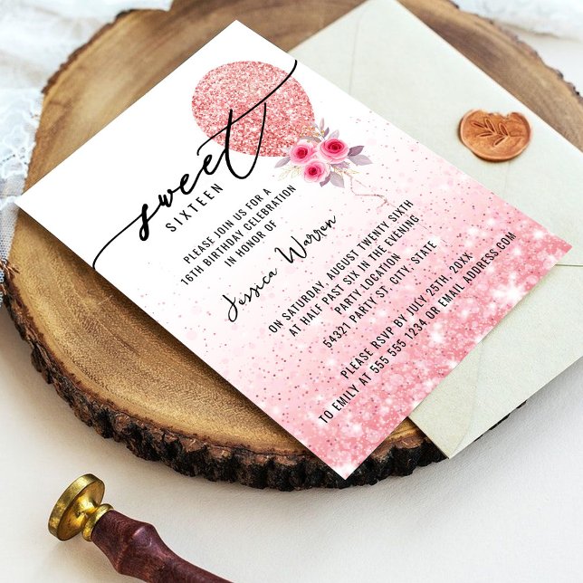 Sweet 16 Pink Glitter Birthday Invitation (Creator Uploaded)