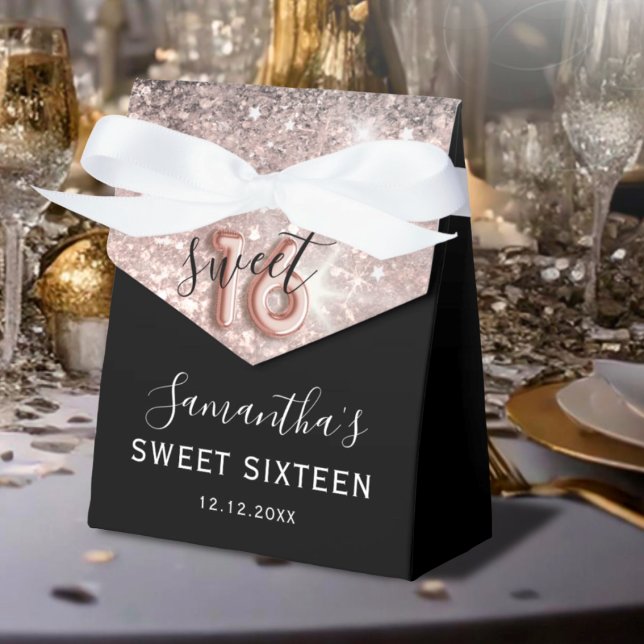 Sweet 16 Pink Glitter & Black Birthday Favor Boxes (Creator Uploaded)
