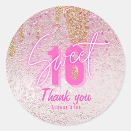Sweet 16 Pink Glitter Foil Girly Modern Rose Gold Classic Round Sticker