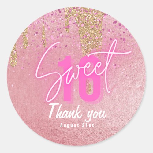 Sweet 16 Pink Glitter Foil Girly Modern Rose Gold  Classic Round Sticker