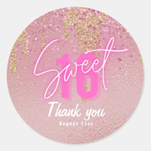 Sweet 16 Pink Glitter Foil Girly Modern Rose Gold  Classic Round Sticker