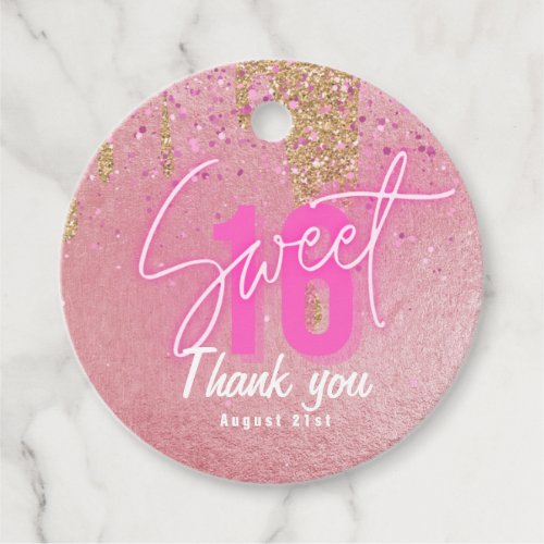 Sweet 16 Pink Glitter Foil Girly Modern Rose Gold  Favor Tags