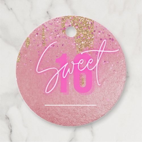 Sweet 16 Pink Glitter Foil Girly Modern Rose Gold  Favor Tags