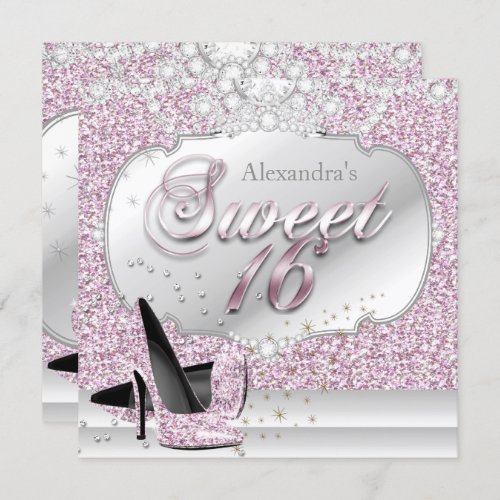 Sweet 16 Pink Glitter Glamour Birthday Party Invitation