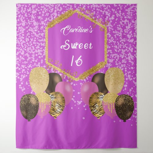 Sweet 16 Pink Glitter  Glitter Party Balloons Tapestry