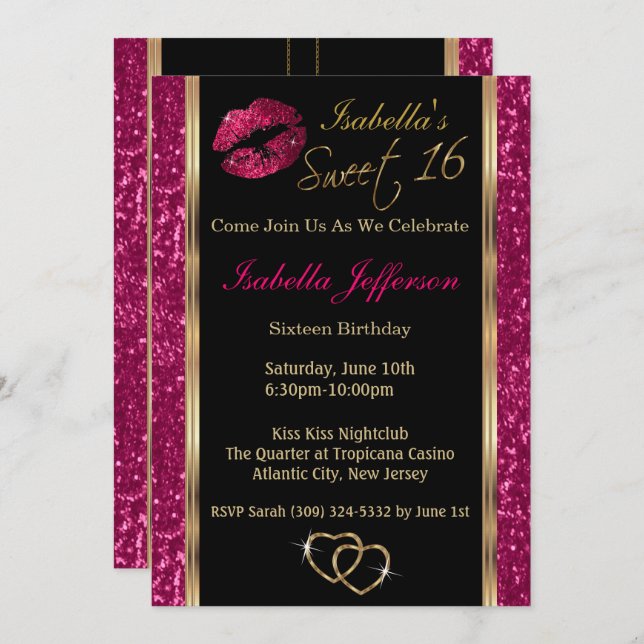 Sweet 16 Pink Glitter Invitation (Front/Back)