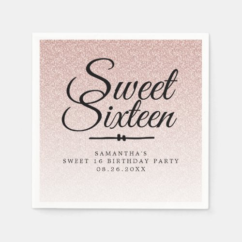 Sweet 16 Pink Glitter Ombre Custom 16th Birthday Napkins