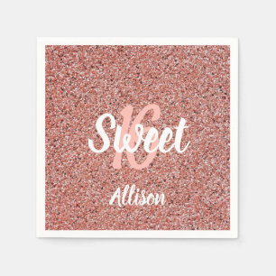 Sweet 16 Pink Glitter Personalized Napkins