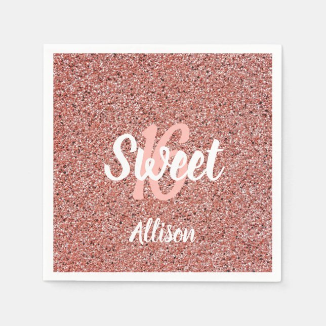 Sweet 16 Pink Glitter Personalized Napkins (Front)