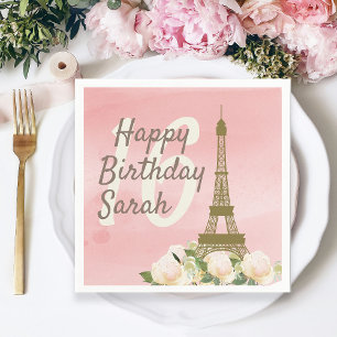 Sweet 16 Pink Gold Eiffel Tower Birthday Napkins