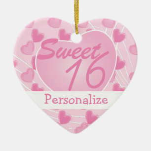 Sweet 16 Pink Heart Ceramic Ornament