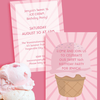 Sweet 16 Pink Ice Cream Birthday Party Invitation by watermelontree at Zazzle