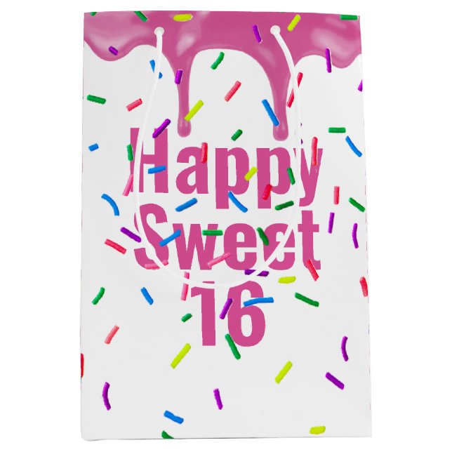 Sweet 16 Pink Icing and Sprinkles Medium Gift Bag (Front)