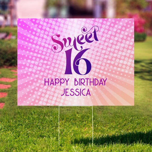 Sweet 16 Pink Orange Gradient Groovy Retro Yard Sign (Creator Uploaded)