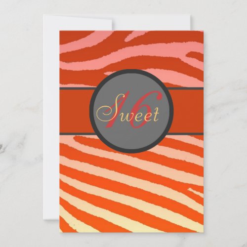 Sweet 16 pink orange zebra stripe birthday invites