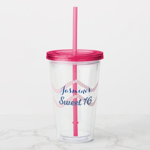 Sweet 16 Pink Pearl Glitter Party Acrylic Tumbler