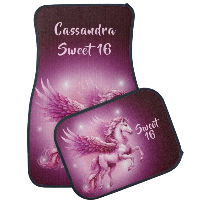 "Sweet 16" Pink Pegasus Fantasy Design Car Floor Mat (Set)