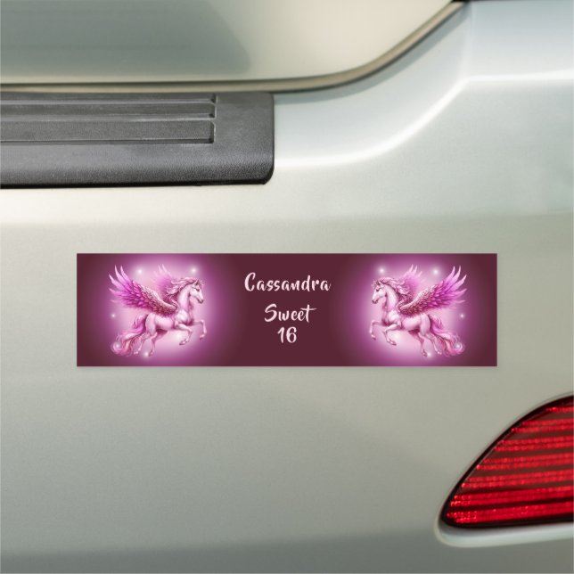 "Sweet 16" Pink Pegasus Fantasy Design Car Magnet (In Situ)