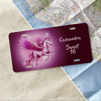 "Sweet 16" Pink Pegasus Fantasy Design License Plate