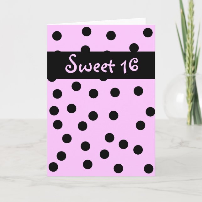 Sweet 16 Pink Polka Dot Birthday Card (Front)