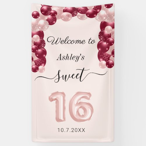 Sweet 16 Pink Red Birthday Welcome Banner
