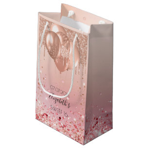 Sweet 16 pink rose gold balloons small gift bag