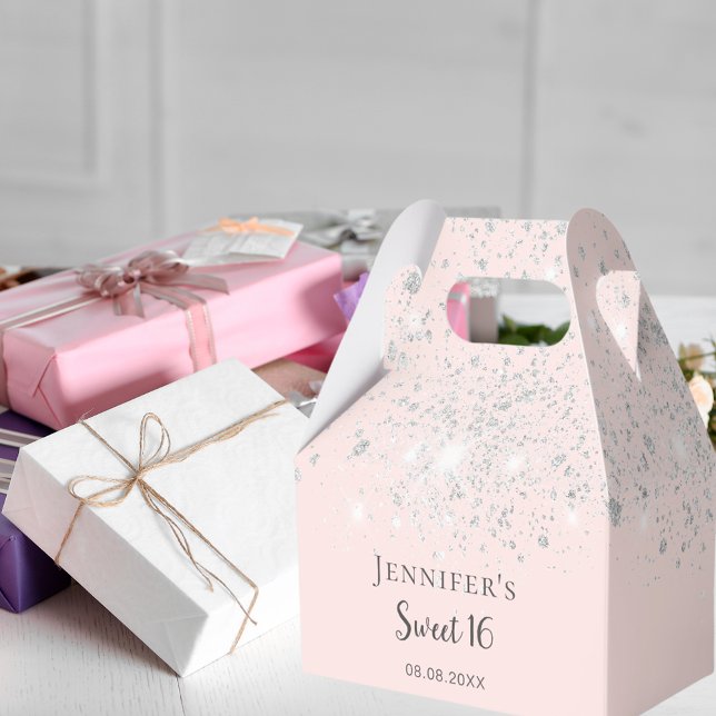 Sweet 16 pink rose gold glitter silver thank you favor boxes (Creator Uploaded)