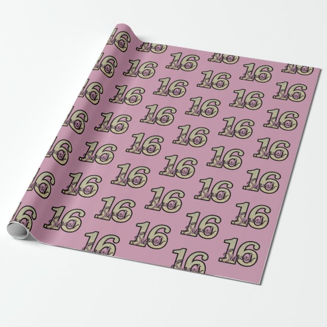 Sweet 16 Pink & Silver Birthday Party Gift Wrapping Paper (Unrolled)