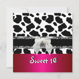 Sweet 16 Pink Silver Black White Cow Leopard Invitation