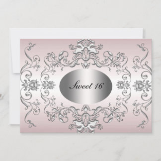 Sweet 16 Pink Silver Elegant Invitation