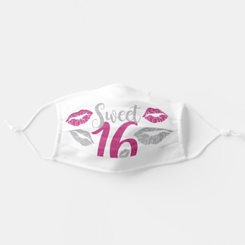 Sweet 16 Pink Silver Glitter Lips Birthday Adult Cloth Face Mask
