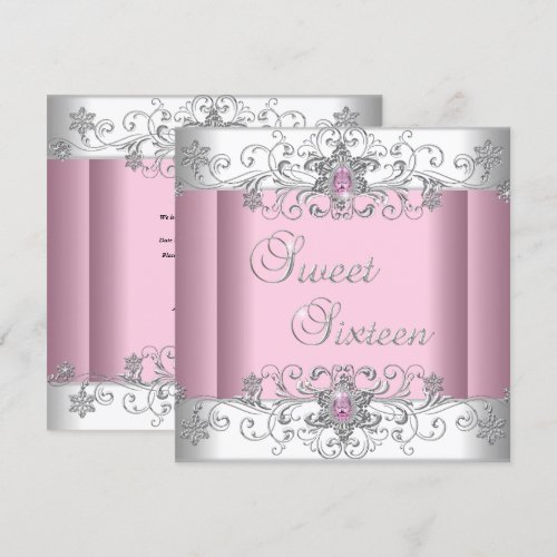 Sweet 16 Pink Silver White Diamond Image Party Invites