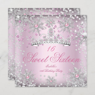 Sweet 16 Pink Snowflakes White Winter Wonderland Invitation