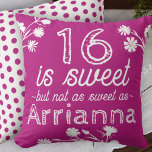 Sweet 16 Pink, White Flowers Personalized Throw Pillow at Zazzle