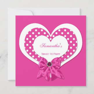 Sweet 16 Pink White Hearts Pink Jewels Polka Dots Invitation