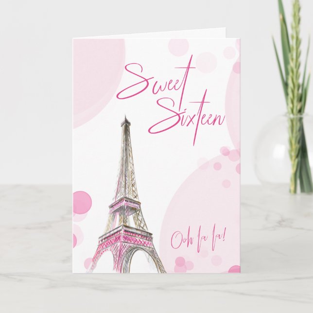 Sweet 16 Pink White Paris Effiel Tower Birthday Invitation (Front)
