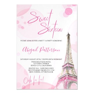 Sweet 16 Pink White Paris themed Birthday Party Magnetic Invitation