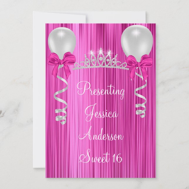 Sweet 16 Pink White Silver Jewel Tiara Formal Invitation (Front)